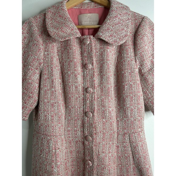 GAL MEETS GLAM Pink Tweed Coat Jacket Womens 12 Preppy Old Money Gossip Girl - Picture 2 of 11